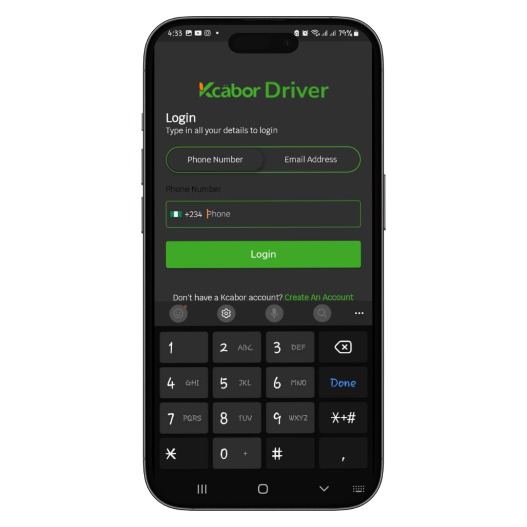 Kcabor driver app
